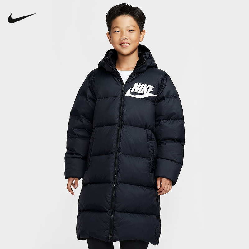 Nike耐克2025冬季新款大童长款运动休闲保暖连帽羽绒服IR0028-010