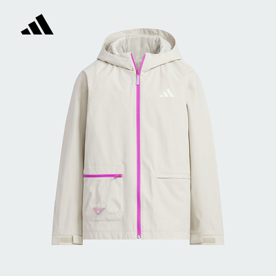 adidas阿迪达斯女大童拒水机能风连帽外套春新款梭织夹克 KC0200