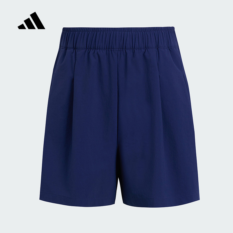 adidas阿迪达斯女中大童五分裤2025夏蓝色居家户外运动短裤KG3125