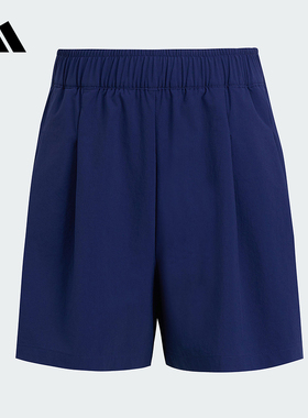 adidas阿迪达斯女中大童五分裤2025夏蓝色居家户外运动短裤KG3125