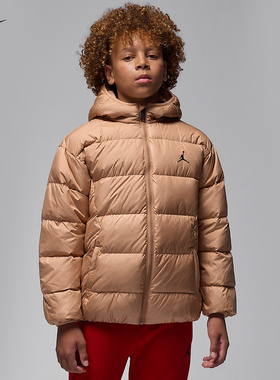 JORDAN耐克大童保暖羽绒服夹克冬新款男童梭织连帽外套IQ9986-200