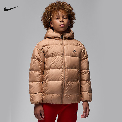 JORDAN耐克大童保暖羽绒服夹克冬新款男童梭织连帽外套IQ9986-200
