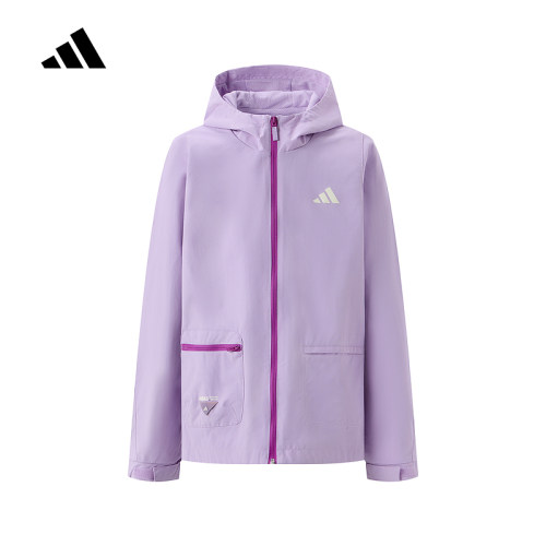 adidas阿迪达斯秋新款大童紫色连帽全拉链开襟外套梭织夹克KC0201