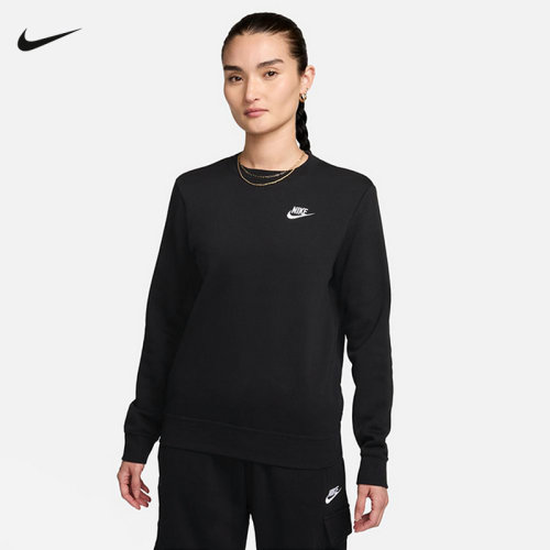 NIKE耐克女子薄绒圆领卫衣冬季针织叠搭刺绣运动套头衫DQ5474-010