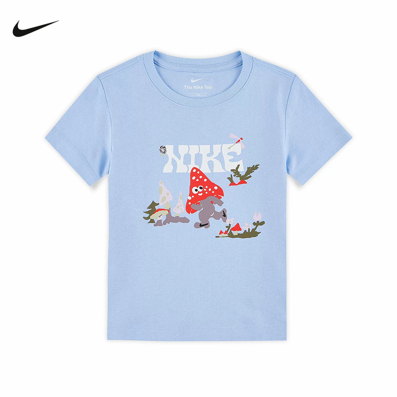Nike耐克女童幼童T恤夏季休闲图案印花圆领针织棉短袖IM4496-422