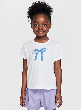 Nike耐克女童幼童T恤夏季针织经典圆领舒适耐克勾勾II3526-100