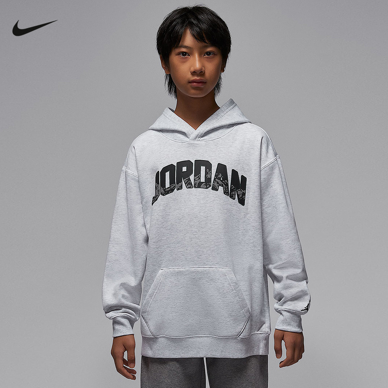 JORDAN耐克大童加绒套头连帽衫冬季新款男女童休闲卫衣IQ2829-051