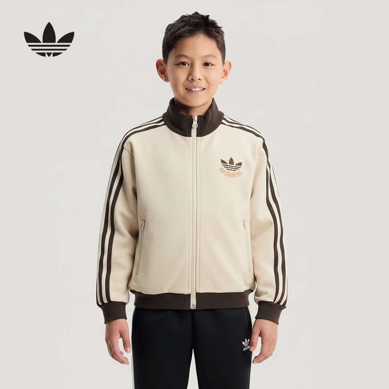 Adidas阿迪达斯三叶草立领经典外套2026春男大童针织夹克 