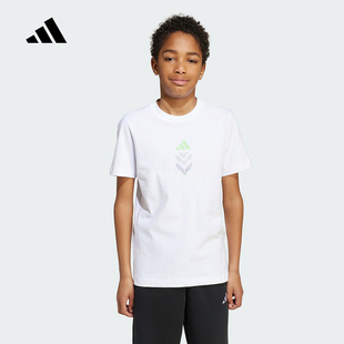 adidas阿迪达斯秋季新款男大童针织足球运动休闲针织短袖 JM8942