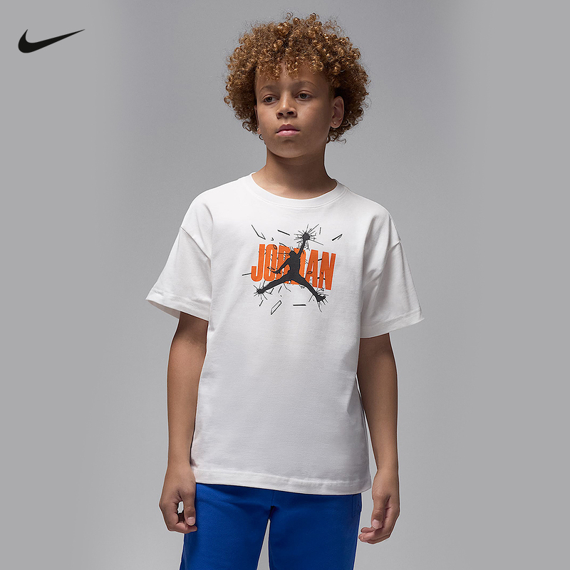 Jordan耐克幼童T恤夏扣碎篮板图案新款棉运动休闲短袖IO2465-133
