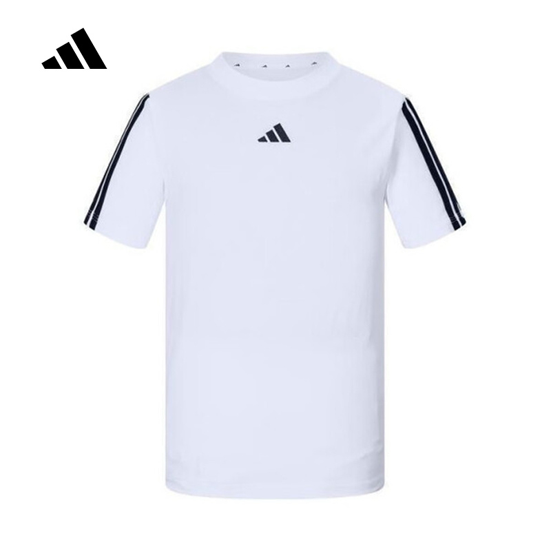adidas阿迪达斯男女大童简约白色半袖T恤2025夏短袖上衣 JD6488
