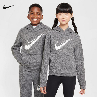 Nike耐克男女童装2025冬新款大童加绒连帽宽松保暖卫衣HF4414-010