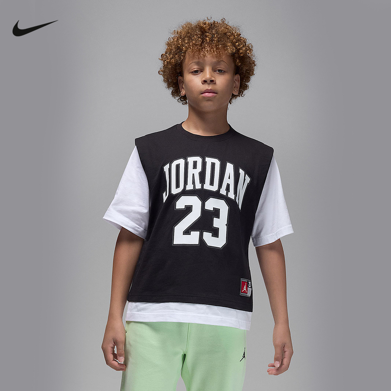 Jordan耐克男大童T恤夏新款运动休闲棉质针织圆领短袖IQ5330-010