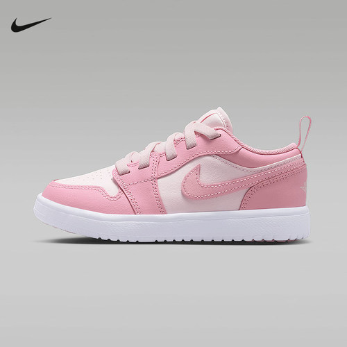 Jordan耐克童鞋男女童AJ1粉白色低帮易穿脱运动板鞋DR9748-614