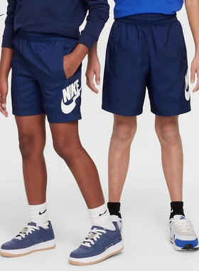 NIKE耐克男女童短裤夏新款宽松五分裤大LOGO梭织运动裤HF8138-410