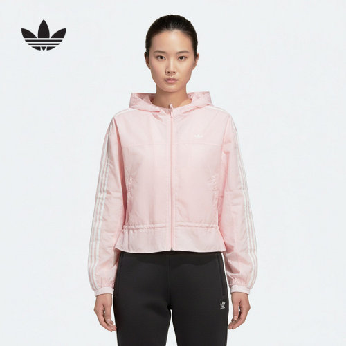 Adidas阿迪达斯女小童新款上衣三叶草休闲外套舒适运动夹克KX7671
