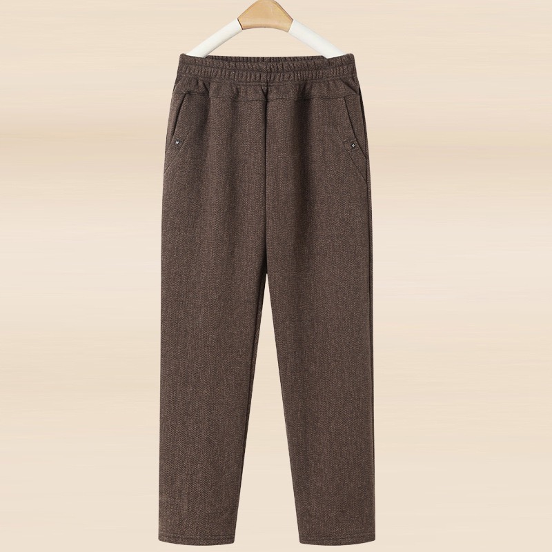 秋冬季新款休闲直筒裤松紧腰大码加绒加厚百搭女款长裤减龄显瘦