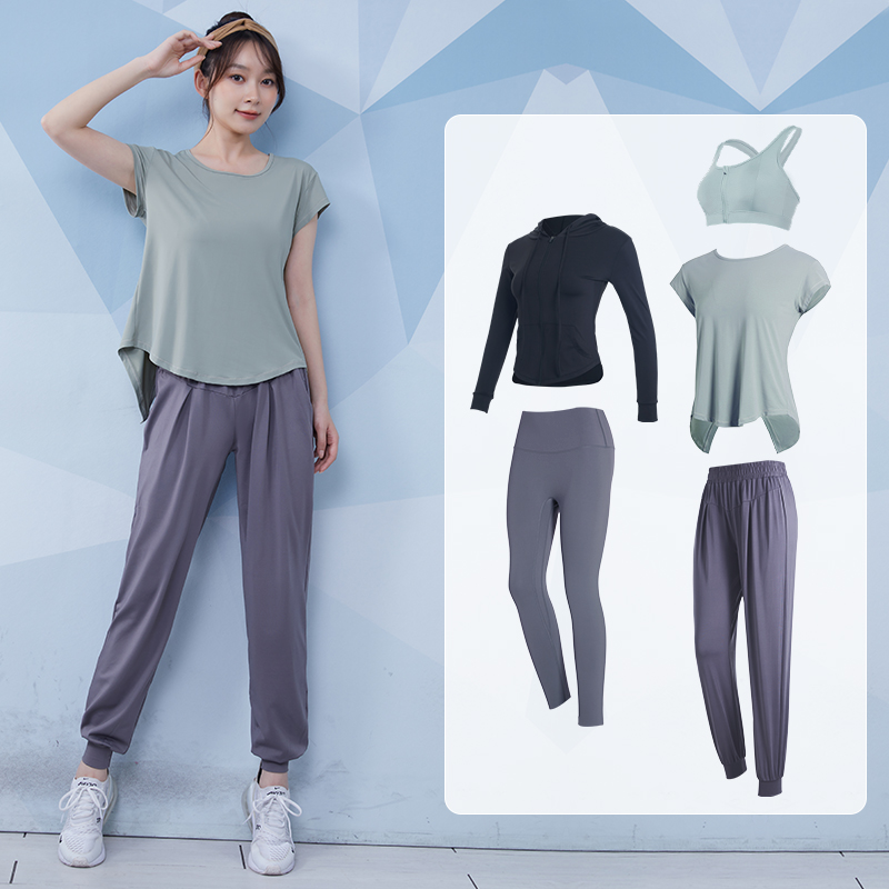 跑步运动服套装女夏季专业宽松时尚健身短袖网红普拉提训练瑜伽服