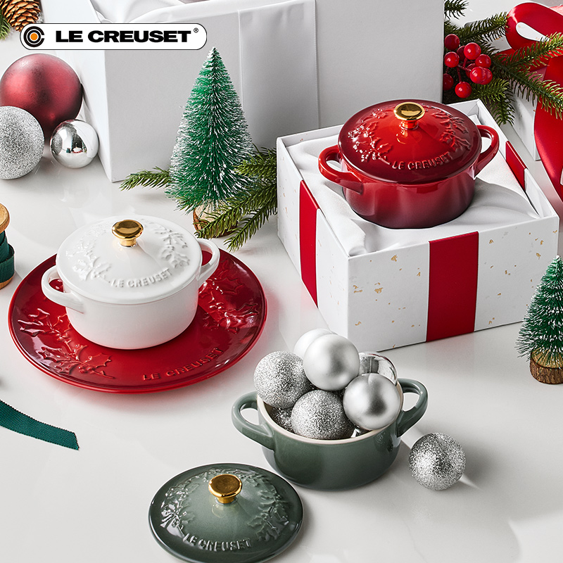 百年酷彩伦敦系列350ml圣诞马克杯冬青花边圆形锅形烤罐法国进口