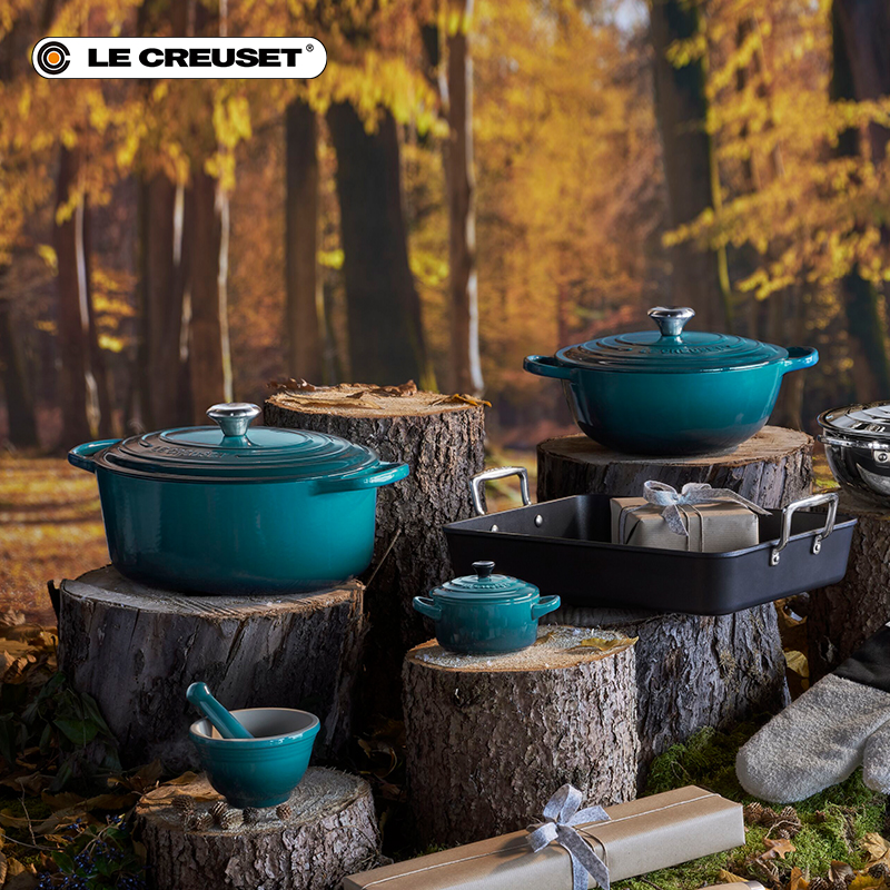 百年酷彩LE CREUSET珐琅锅铸铁锅炒锅天蓝色圆形锅焖煮锅法国进口