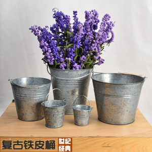 热卖复古铁皮小桶做旧铁艺花桶仿古收纳花盆多肉植物迷你盆裁花器