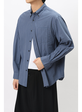 FFM-studio简约松弛感小格纹长袖衬衫男女秋通勤老钱风宽松衬衣