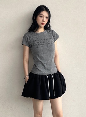 MOKACME 24SS 标语纯欲甜辣妹正肩短袖t恤女夏辣妹显瘦性感短上衣