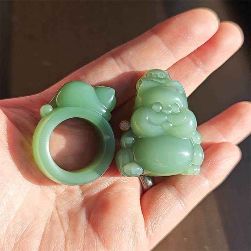 暖猫和田玉碧玉粉青招财猫咪