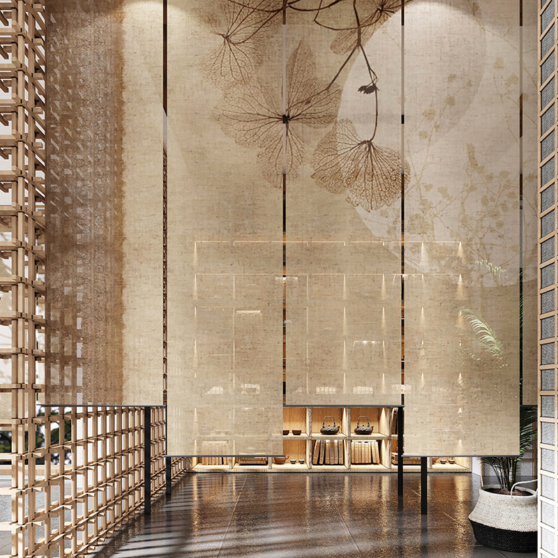 中式卷帘窗帘遮光电动玄关办公室挂式屏风帘升降布艺遮阳帘软隔断,居家布艺,卷帘,淘宝优惠券,粉丝福利购,淘宝优惠卷