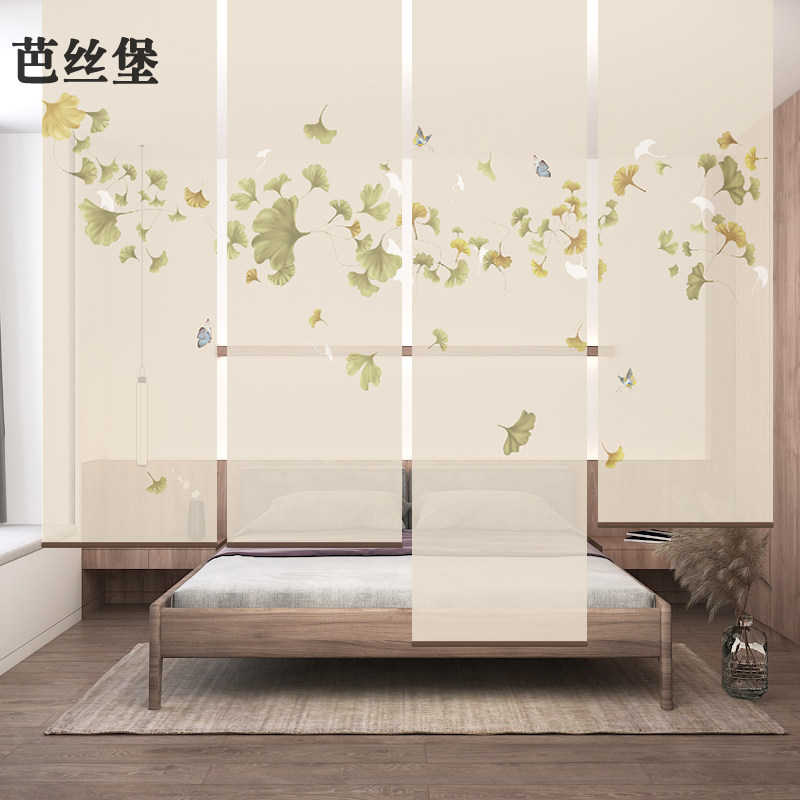 中式现代卷帘窗帘厨房软隔断屏风玄关窗户家用免打W孔安装半遮光
