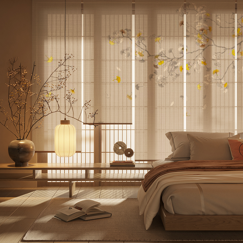 新中式银杏叶帘卷帘玄关悬挂式