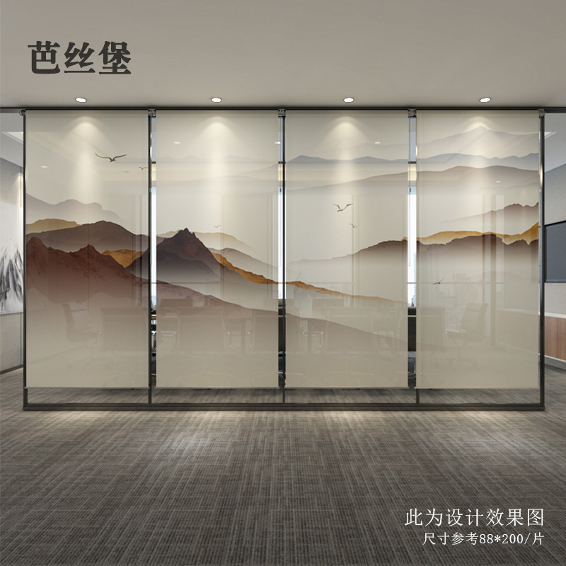新中式软帘子卷帘窗帘隔断帘升降客厅玄关悬挂屏风办公室遮光手拉