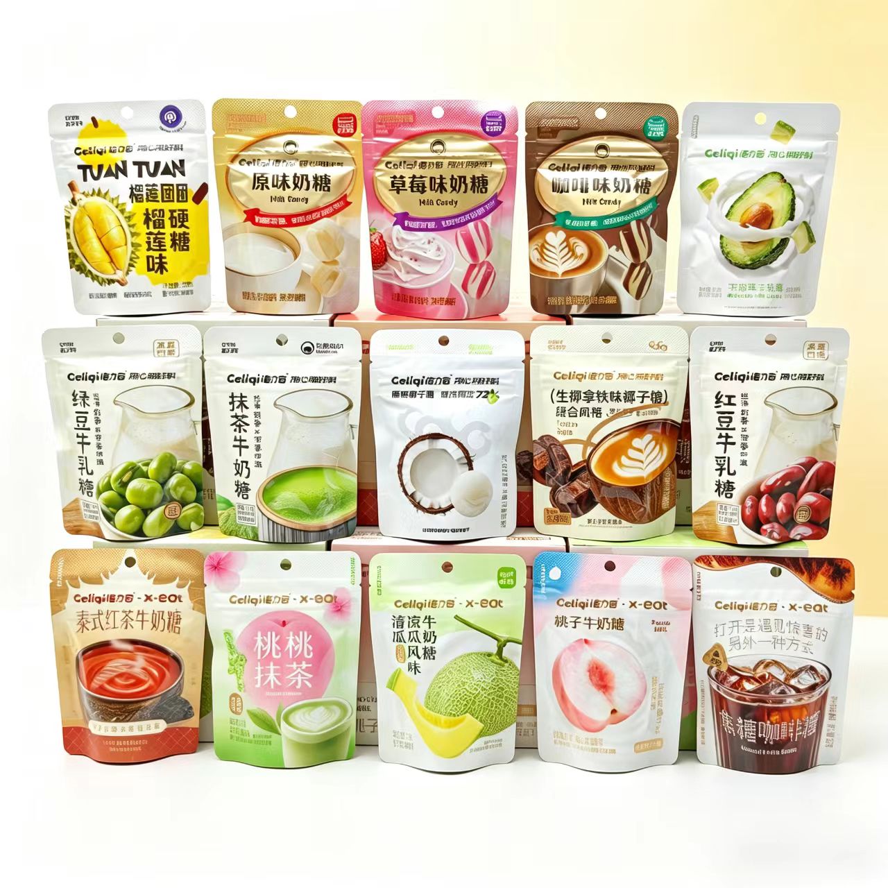 格力奇27g爆浆夹心椰子糖抹茶糖生椰拿铁榴莲糖红豆绿豆校园零食