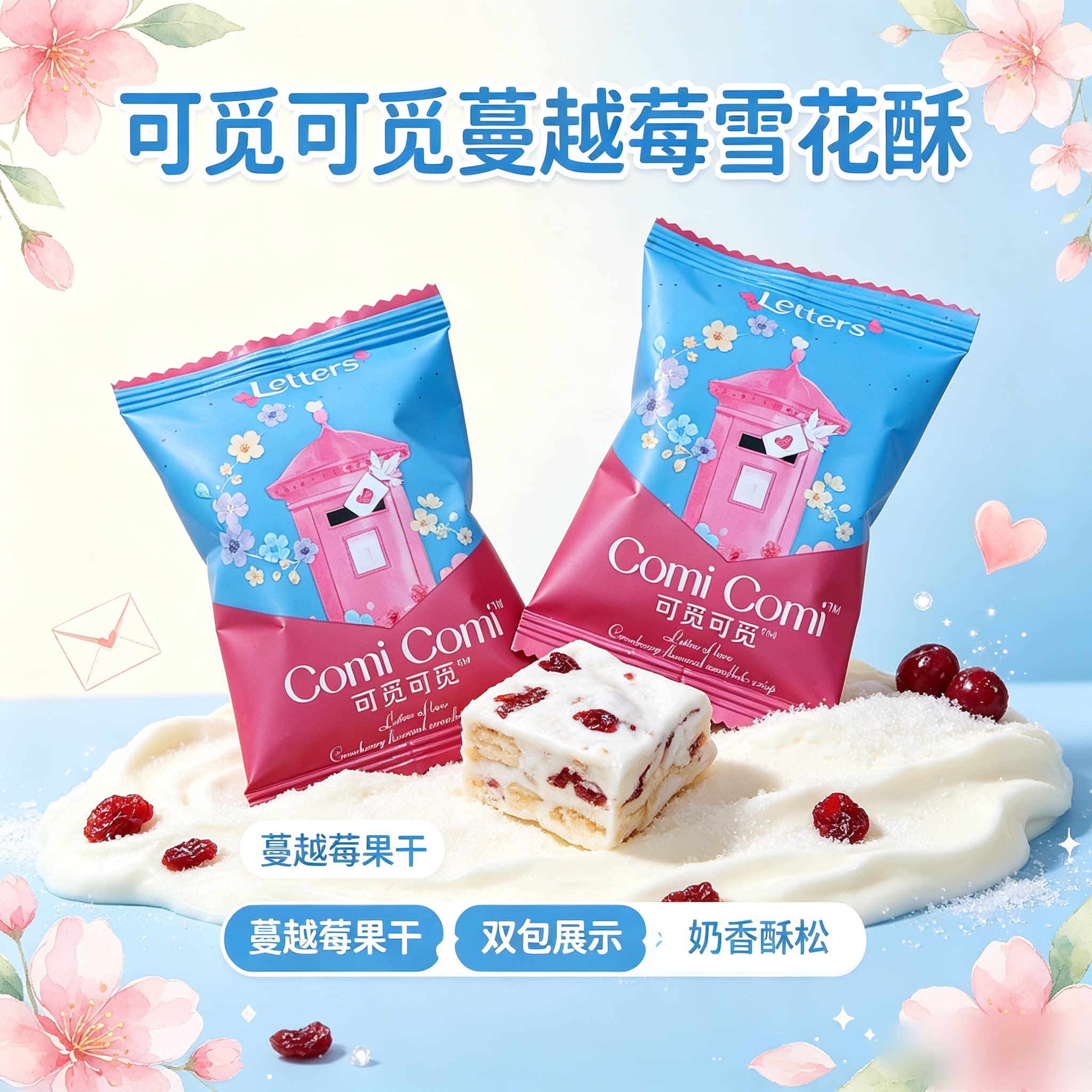 可觅可觅来信蔓越莓雪花酥散装休闲小零食结婚庆喜糖果年货图片