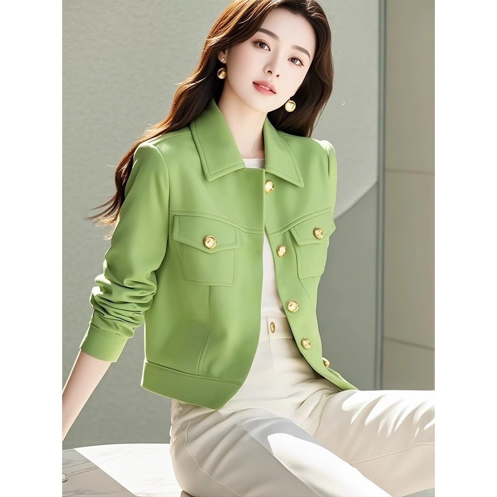 新款小香风高级感绿色外套女超好看又a又飒小个子洋气短款上衣