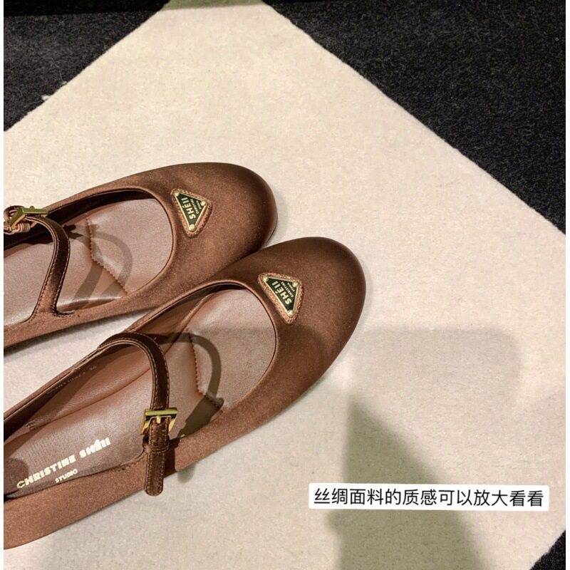 羊皮版~三角扣真皮软底玛丽珍单鞋女一字扣带平底鞋芭蕾舞鞋瓢鞋