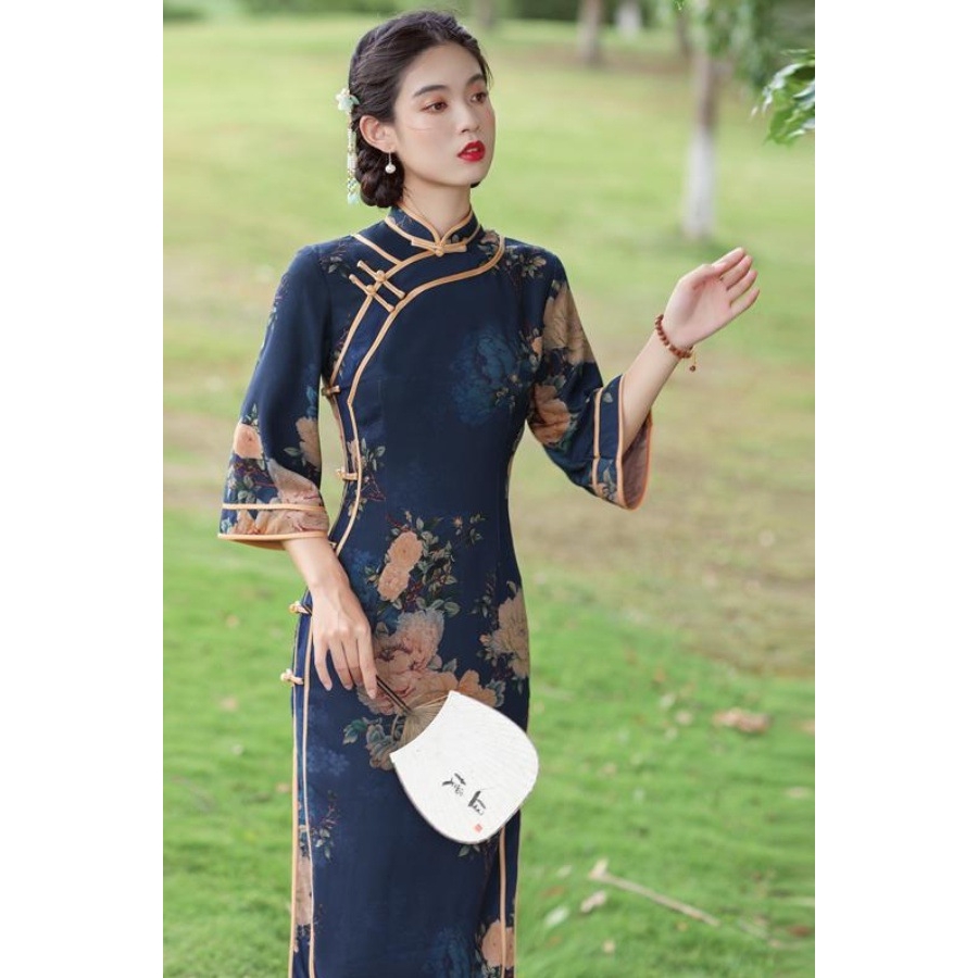 老上海旗袍2025春秋季新款中国风复古气质改良旗袍连衣裙女