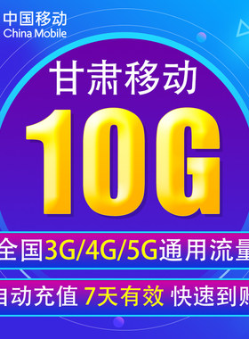 甘肃移动流量充值10G 全国3/4/5G通用手机上网流量 7天有效YD YZM