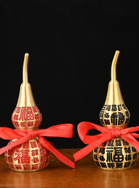 纯黄铜百福葫芦金属工艺品办公室客厅摆件福字铜器铜葫芦