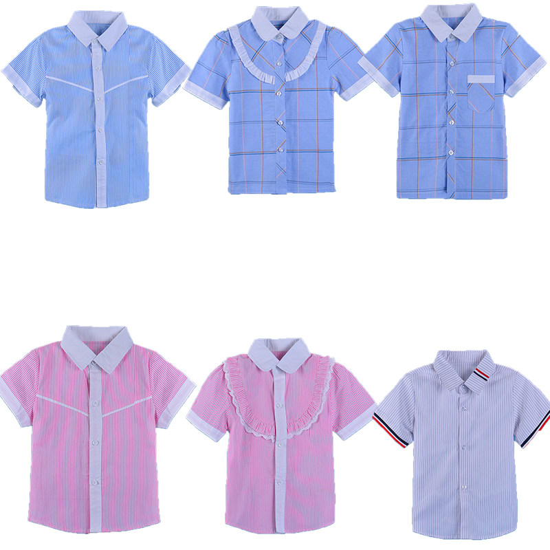 儿童校服衬衫短袖演出服男女童格子半袖衬衣英伦班服幼儿园服老师