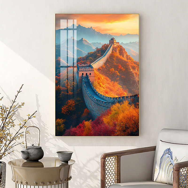 金色万里长城靠山图客厅装饰画办公室大气壁画背景墙鸿运当头挂画