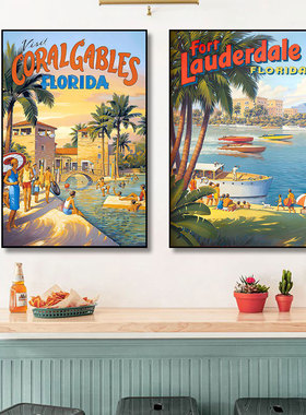 夏威夷沙滩东南亚餐厅装饰画装饰品海报酒吧油画古巴风情海岛挂画