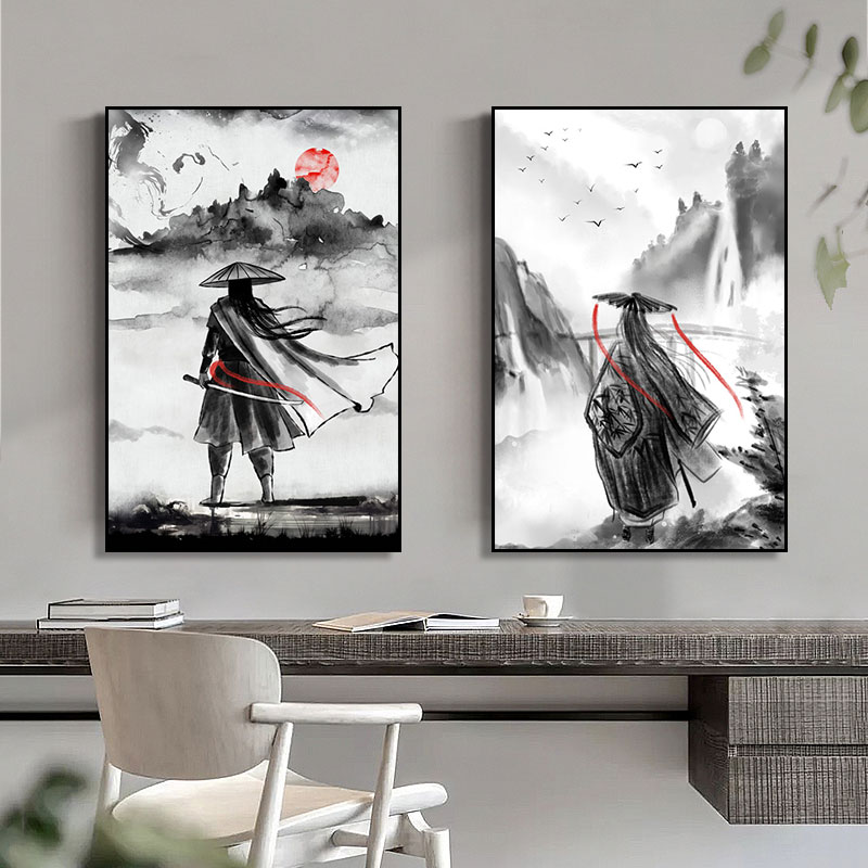 常山赵子龙水墨画古风江湖武侠挂画中国风饭店火锅店侠客装饰画