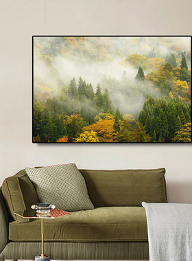 北欧轻奢云雾绿色森林装饰画客厅玄关沙发背景墙大自然风景挂画