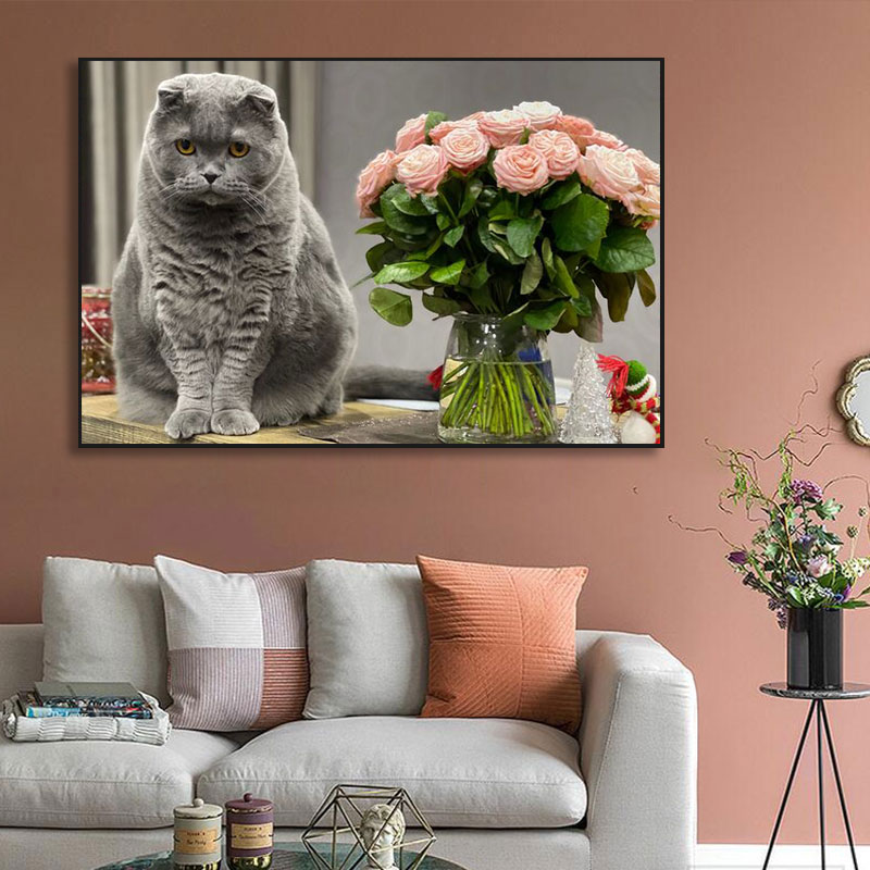 英短猫咪挂画蓝猫画像短毛富贵胖猫猫咖宠物美容店英国小猫装饰画