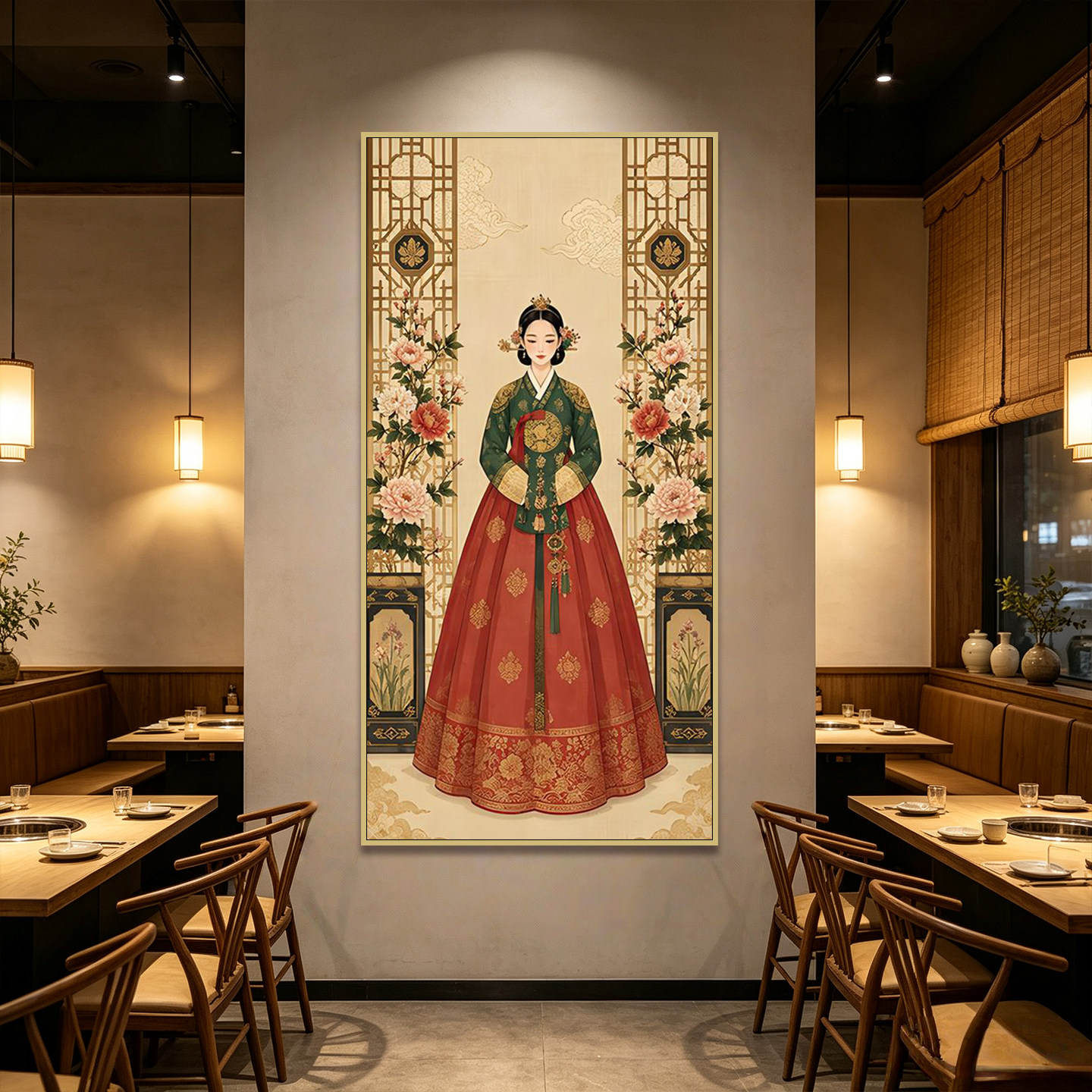 朝鲜族特色挂画韩式烤肉店韩国料理韩餐店民族文化韩服女子装饰画