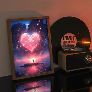 治愈系立体灯光画关灯是镜子开灯是画创意烟花灯亮灯发光相框画灯