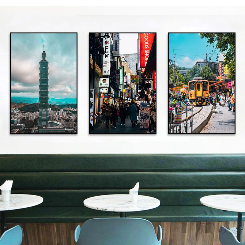 台湾城市建筑风景挂画台北101大楼人间烟火餐厅饭店背景墙装饰画