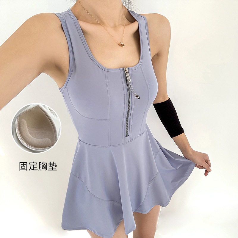 一体式前拉链瑜伽网球运动连衣裙