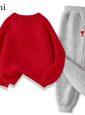 官方AMI SRTP儿童新年套装2026秋冬季新款卫衣男女童装上衣两件套